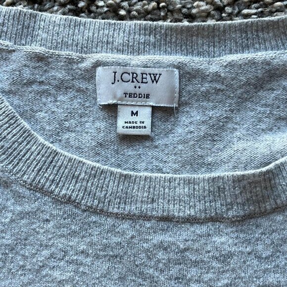 J Crew Merino Wool Cotton Sweater Women Small Gray Crewneck Winter Knit Pullover - Picture 2 of 6